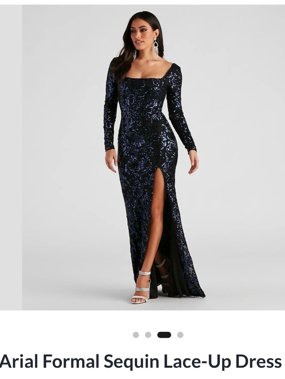 Formal Sequin Lace-Up Long Sleeve Evening Dress - Navy/Black - NWT!